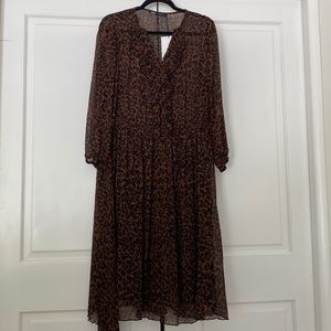 Zara Leopard Long Sleeve Maxi Dress Size XSmall